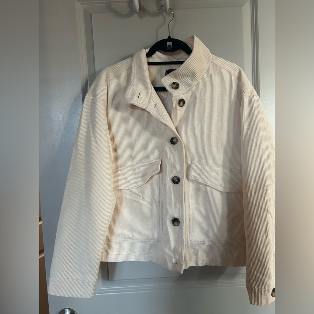 Bagatelle Coat l Cream Corduroy Chunky Chore Button Front l L - Picture 2 of 3